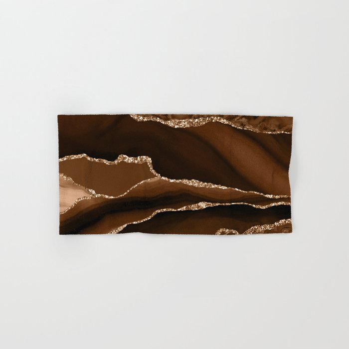 Brown Gold Agate Geode Abstract Art Marble Pattern Chocolate Coffee Hand & Bath Towel