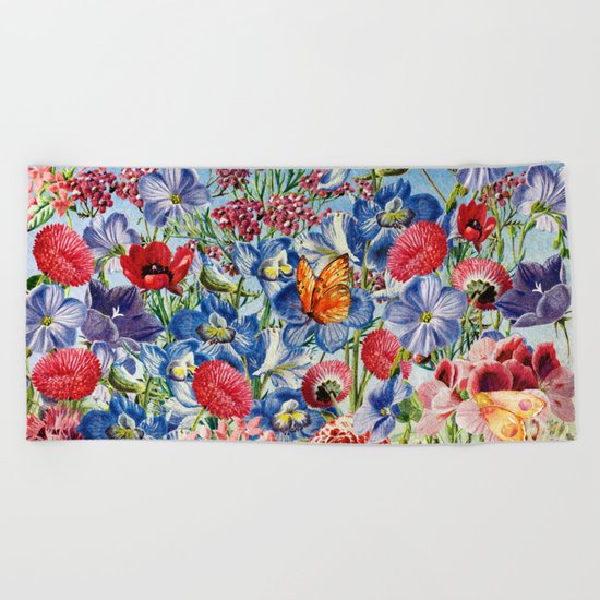 Summer Flower Meadow - Watercolor illustration Beach Towel