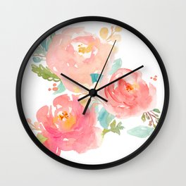 Watercolor Peonies Summer Bouquet Wall Clock