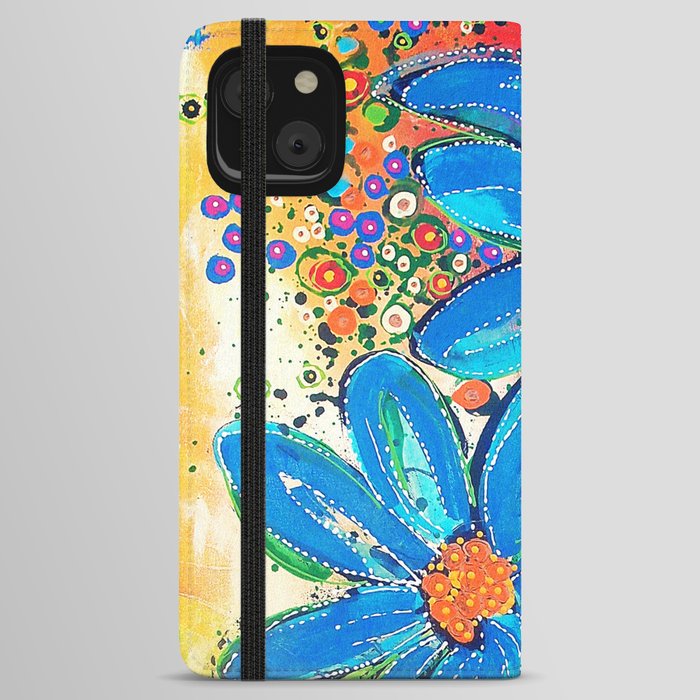 Flower Power Vibrant Blue Daisies iPhone Wallet Case