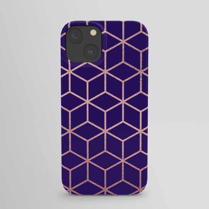 Rose gold cube pattern on blue iPhone Case