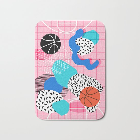 Hot Hand - memphis retro throwback neon grid pattern minimal modern pop art basketball sports Bath Mat