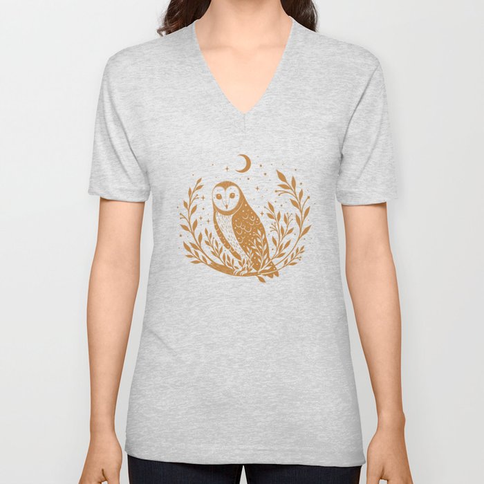 Owl Moon - Gold V Neck T Shirt