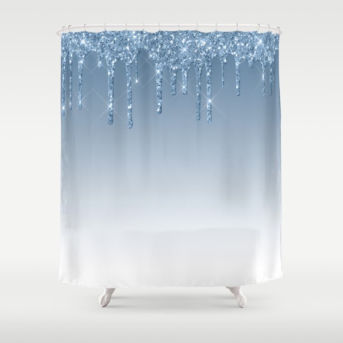 Blue Dripping Glitter Shower Curtain