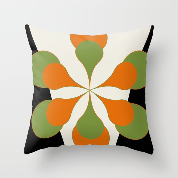 Mid-Century Modern Art 1.4 - Green & Orange Flower Throw Pillow