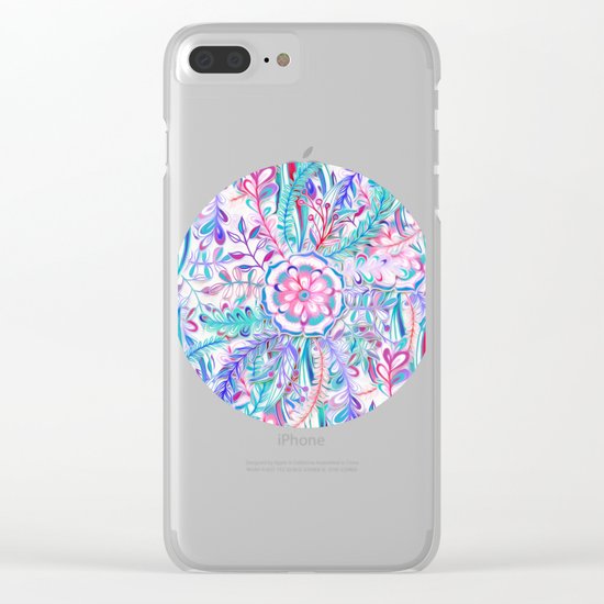 Boho Flower Burst in Pink and Teal Clear iPhone Case