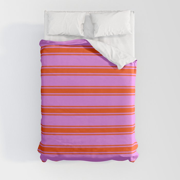 Violet and Red Colored Lined/Striped Pattern Duvet Cover