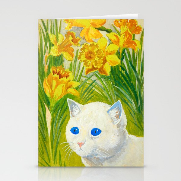 Feline Amongst Daffodils by Louis Wain Stationery Cards