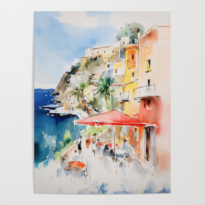 Positano Italy Drawing Poster