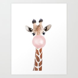 Bubble gum giraffe Art Print