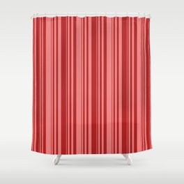 [ Thumbnail: Red and Light Coral Colored Striped/Lined Pattern Shower Curtain ]