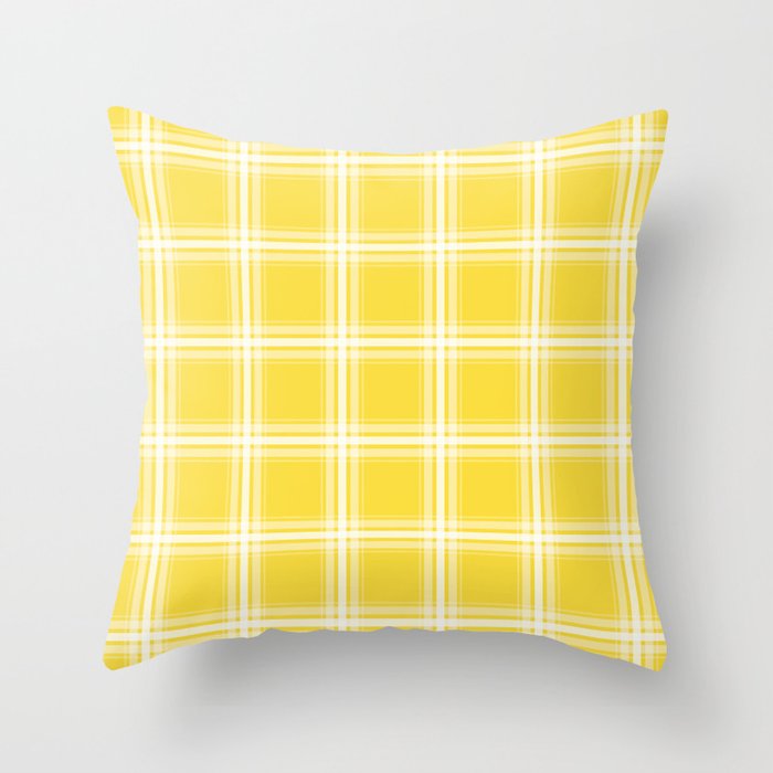 Lemon Yellow and White Modern Farmhouse Plaid Throw Pillow