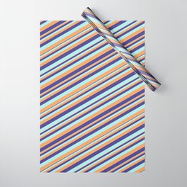 [ Thumbnail: Dark Slate Blue, Turquoise & Brown Colored Stripes/Lines Pattern Wrapping Paper ]