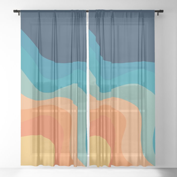 Retro style waves decoration Sheer Curtain