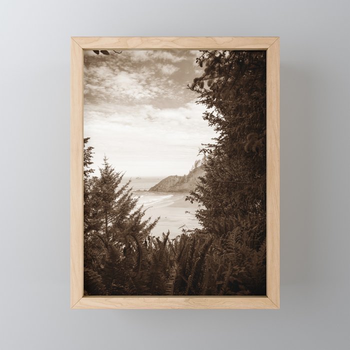 Oregon Coast Sepia Framed Mini Art Print