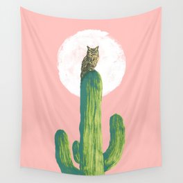 Quirky owl on saguaro cactus Wall Tapestry