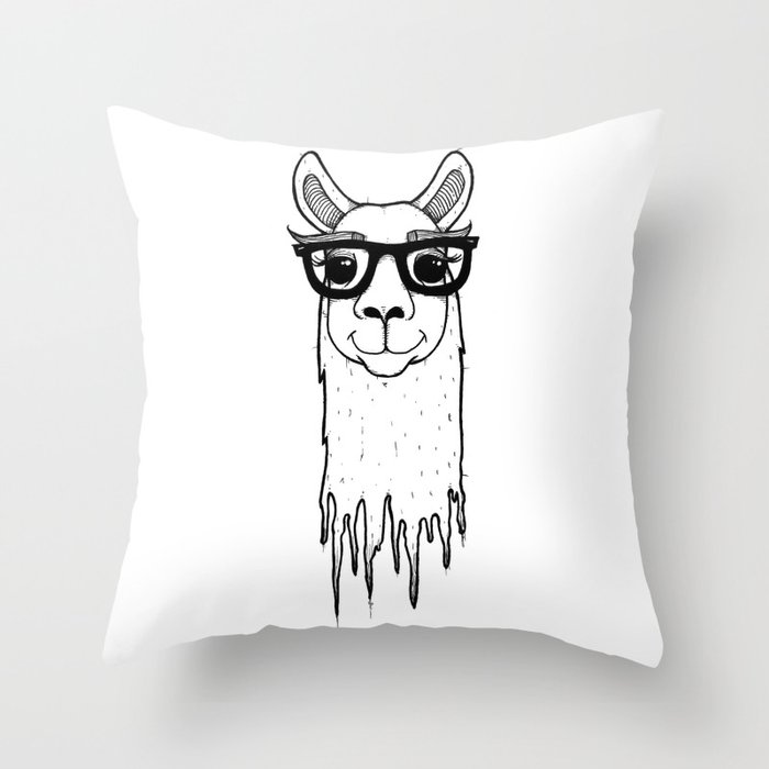 Hipster llama Throw Pillow