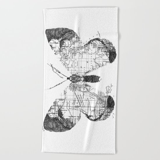 Butterfly Wanderlust Black and White Beach Towel