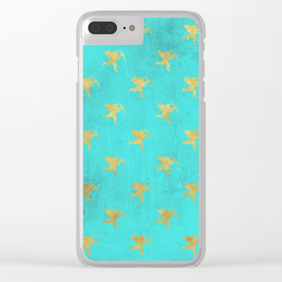 Gold Angels on aqua backround- pattern Clear iPhone Case