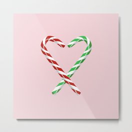 Winter Peppermint stripes on pink and red Metal Print