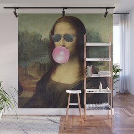 Bubble Gum "Cool Girl" Mona Lisa pop art portrait painting by Leonardo da Vinci Wall Mural