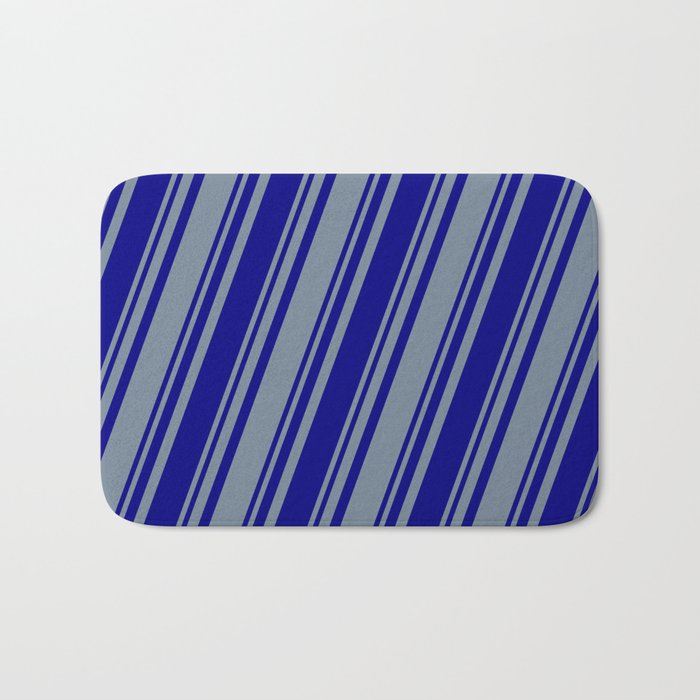 Blue and Light Slate Gray Colored Stripes Pattern Bath Mat