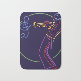 Jazz trumpet player neon sign Bath Mat