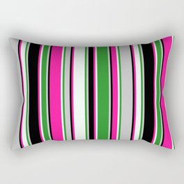 [ Thumbnail: Eyecatching Grey, Forest Green, Mint Cream, Deep Pink, and Black Colored Pattern of Stripes Rectangular Pillow ]