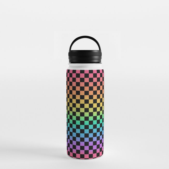 Rainbow and Black Checkerboard Water Bottle