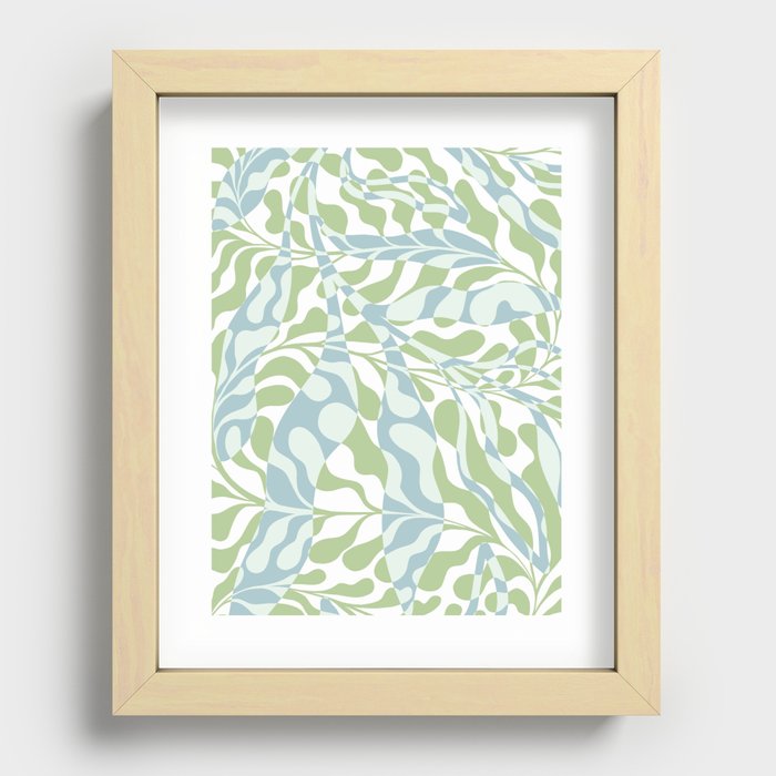 Liquid retro abstract Pattern with blue and green foliage Recessed Framed Print