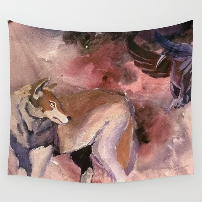 Wolf and Crow Wall Tapestry