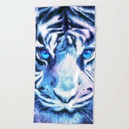 White Tiger | Snow Tiger | Tiger Face | Space Tiger Beach Towel