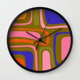Palm Springs Retro Mid Century Modern Colourful Abstract Pattern Olive Khaki Green Pink Blue Orange Wall Clock