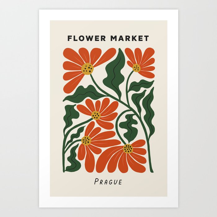 Flower Market Prague Retro Floral Print Art Print