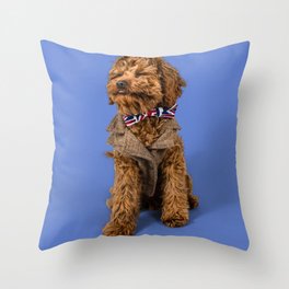 Cavapoo Dog with Dicky Bow and tweed jacket Throw Pillow