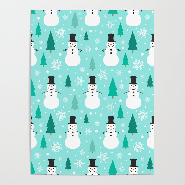 Christmas Pattern Drawing Snowman Tree Poster