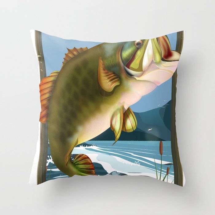 Fishing poster Throw Pillow