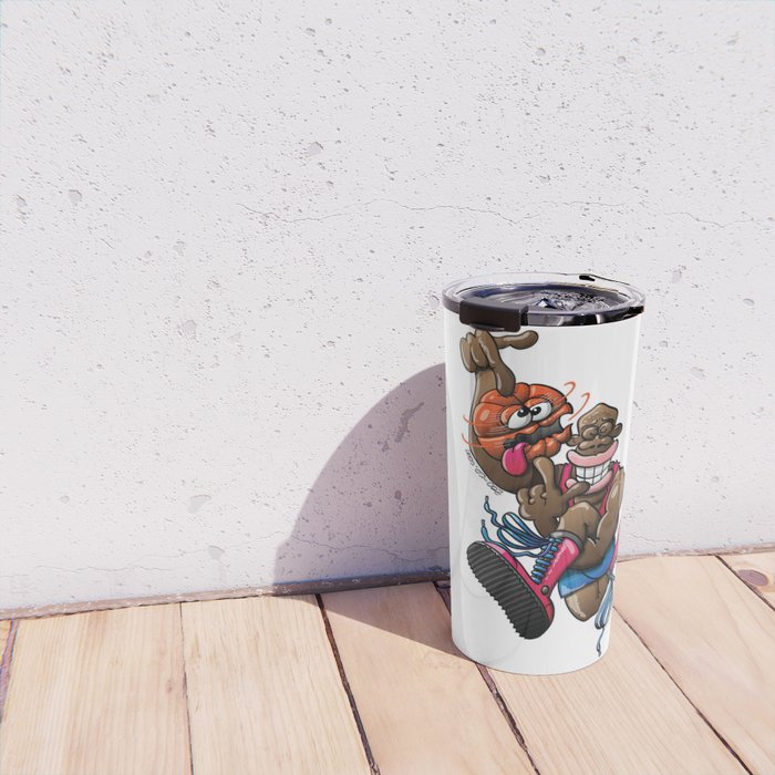 Basketball Player High Jumping While Spinning A Dizzy Ball Travel Mug
