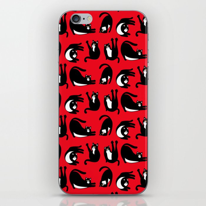 Funny Black Red Cat Fitness iPhone Skin