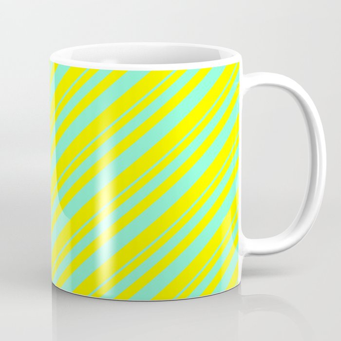 Aquamarine and Yellow Colored Lined/Striped Pattern Coffee Mug