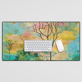 Pastel Abstract Landscape with Tree and Heart Desk Mat