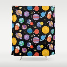 Retro space planets pattern  Shower Curtain