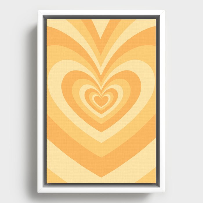 Muted Pastel Yellow Psychedelic Hearts Pattern Framed Canvas