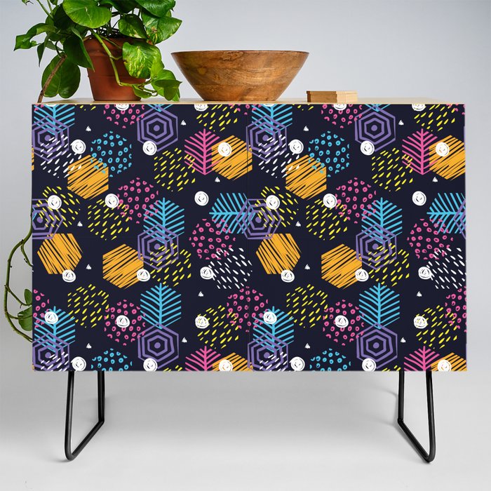 Hand Drawn Abstract Shapes and Stripes Credenza