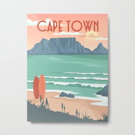 Table Mountain View In Cape Town Vintage Poster Metal Print