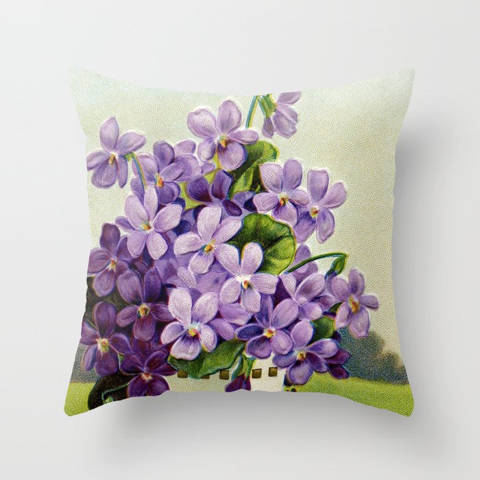 Vintage Victorian Purple Flowers Throw Pillow
