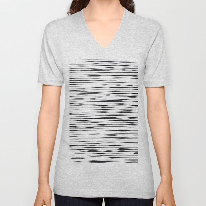 Hand Painted Lines / Thatch V Neck T Shirt