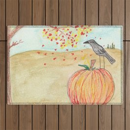 Crow on Autumn Pumpkin Outdoor Rug