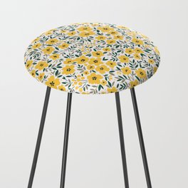 Seamless floral pattern, Small yellow flowers. White background. Modern floral pattern.  Counter Stool