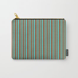 [ Thumbnail: Sienna & Turquoise Colored Striped/Lined Pattern Carry-All Pouch ]